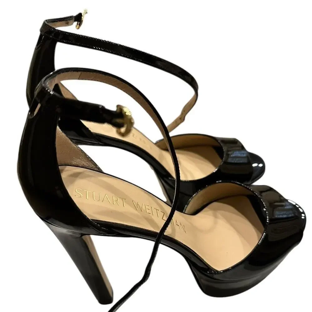 Stuart Weitzman DiscoPlatform Black Patent Leather Sandals Sz 9 $595 NEW